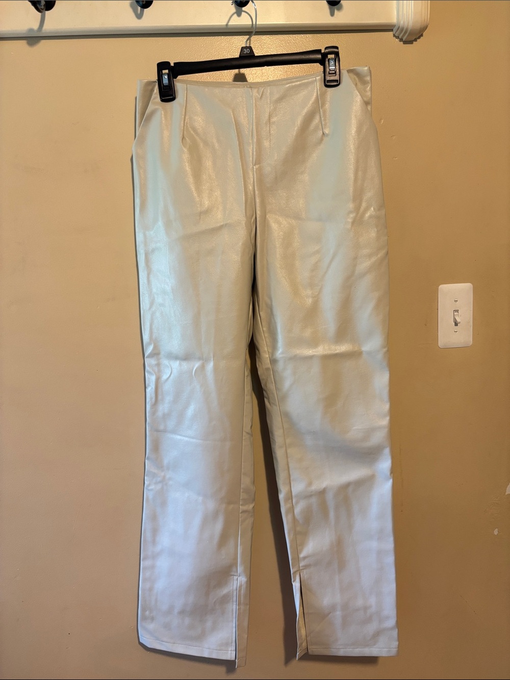 Faux Leather Straight Leg Pants in Light Cream
